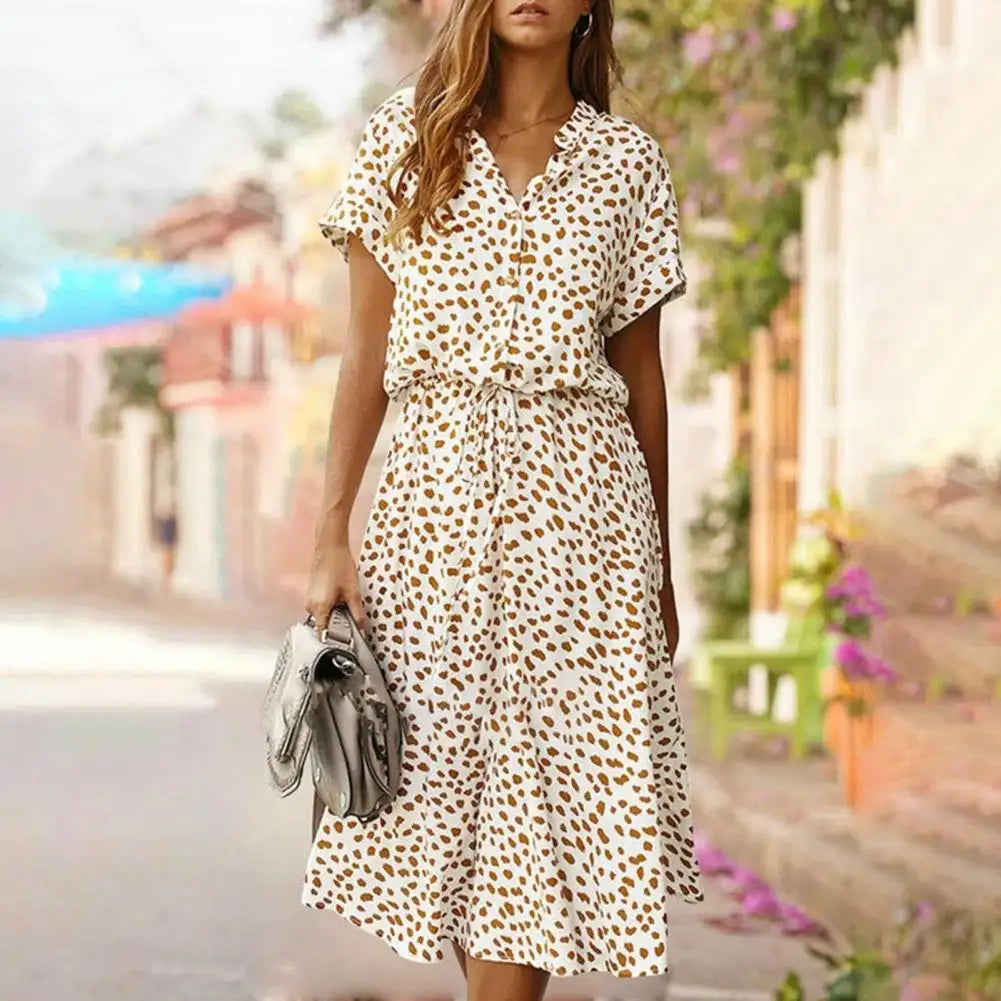 Robe Chemisier Femme Élégante à Pois pour Été