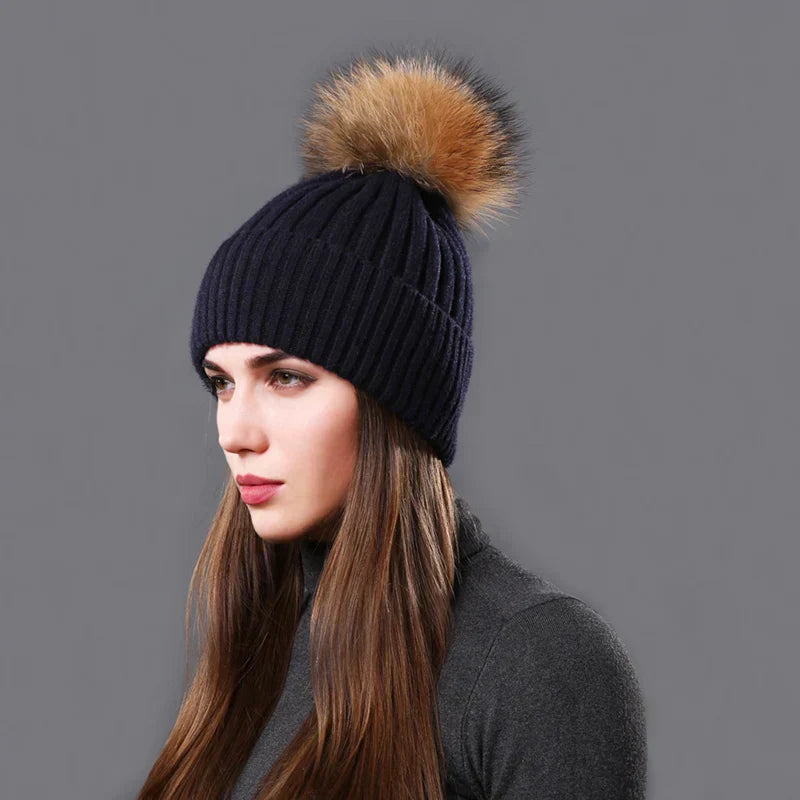 Bonnet Hiver Doux et Confortable avec Pompon Unisexe