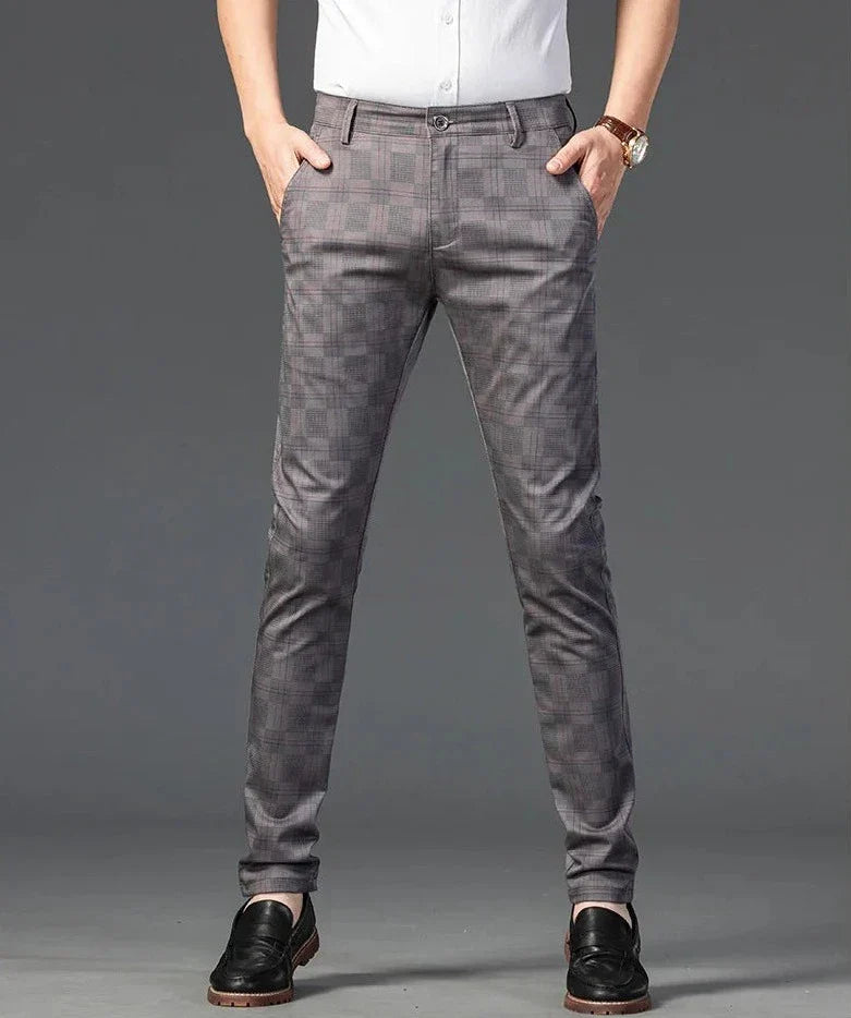 Pantalon Homme Taille Slim Fit Carreaux Élégant