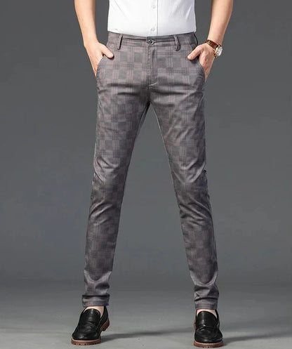 Pantalon Homme Taille Slim Fit Carreaux Élégant