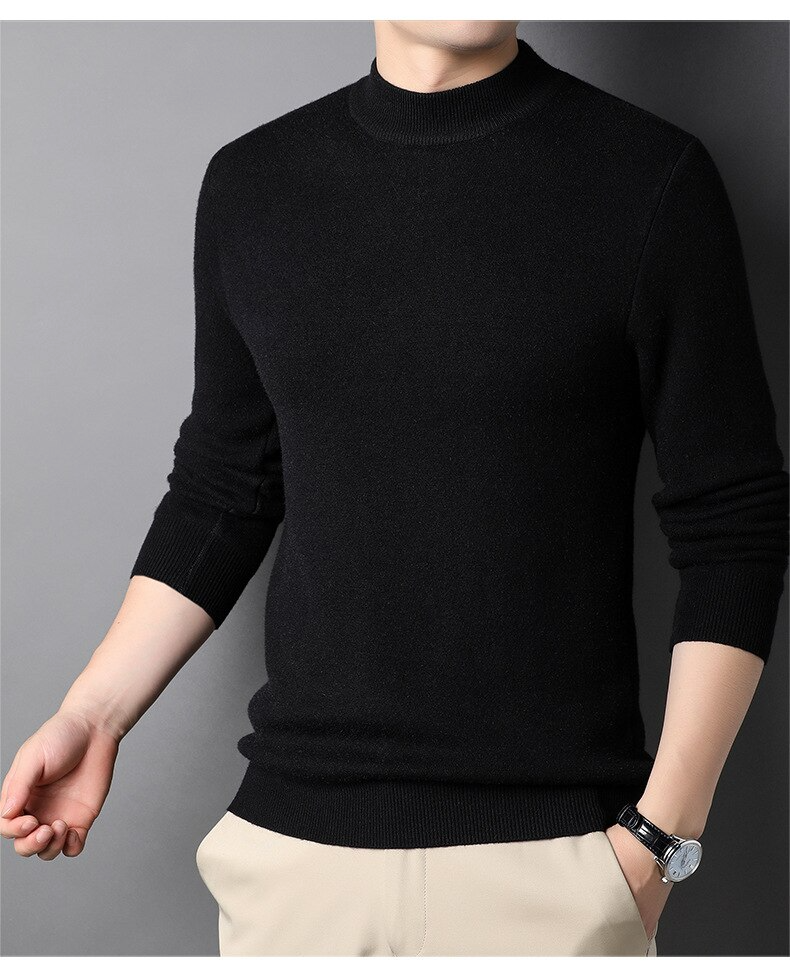 Pull Homme en Laine Mélangée Col Roulé Chic