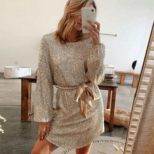 Robe Élégante Manches Longues Taille Cintrée - PanierRoyale