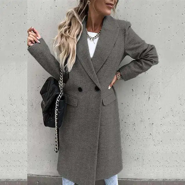 Manteau Femme Beige Élégant à Fermeture Boutons Dorés