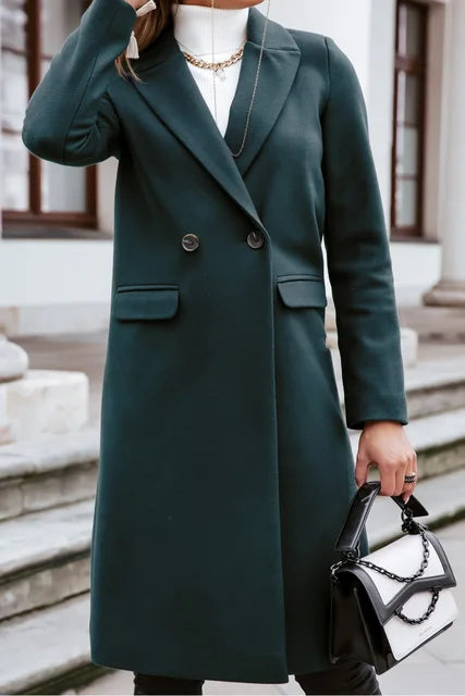 Manteau Femme Beige Élégant à Fermeture Boutons Dorés
