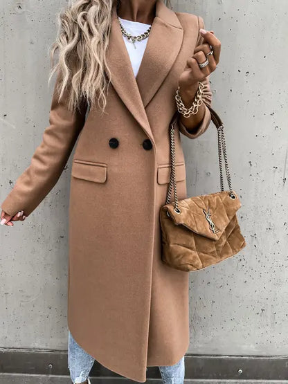 Manteau Femme Beige Élégant à Fermeture Boutons Dorés