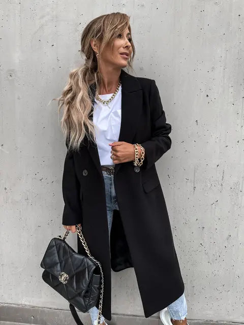 Manteau Femme Beige Élégant à Fermeture Boutons Dorés