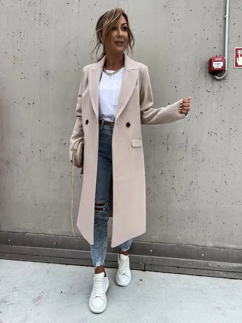 Manteau Femme Beige Élégant à Fermeture Boutons Dorés - PanierRoyale