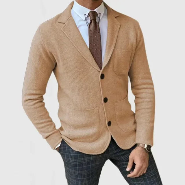 Blazer Homme Tricoté Manches Longues avec Poches - PanierRoyale