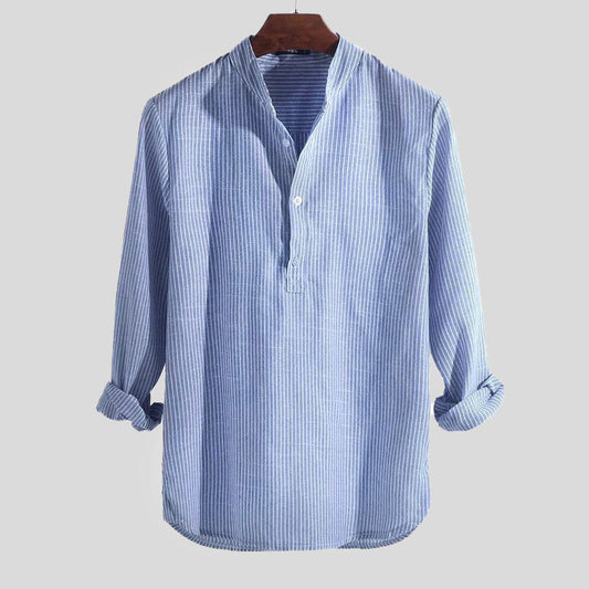 Chemise Décontractée Rayures avec Col Montant - BerlinGlamour