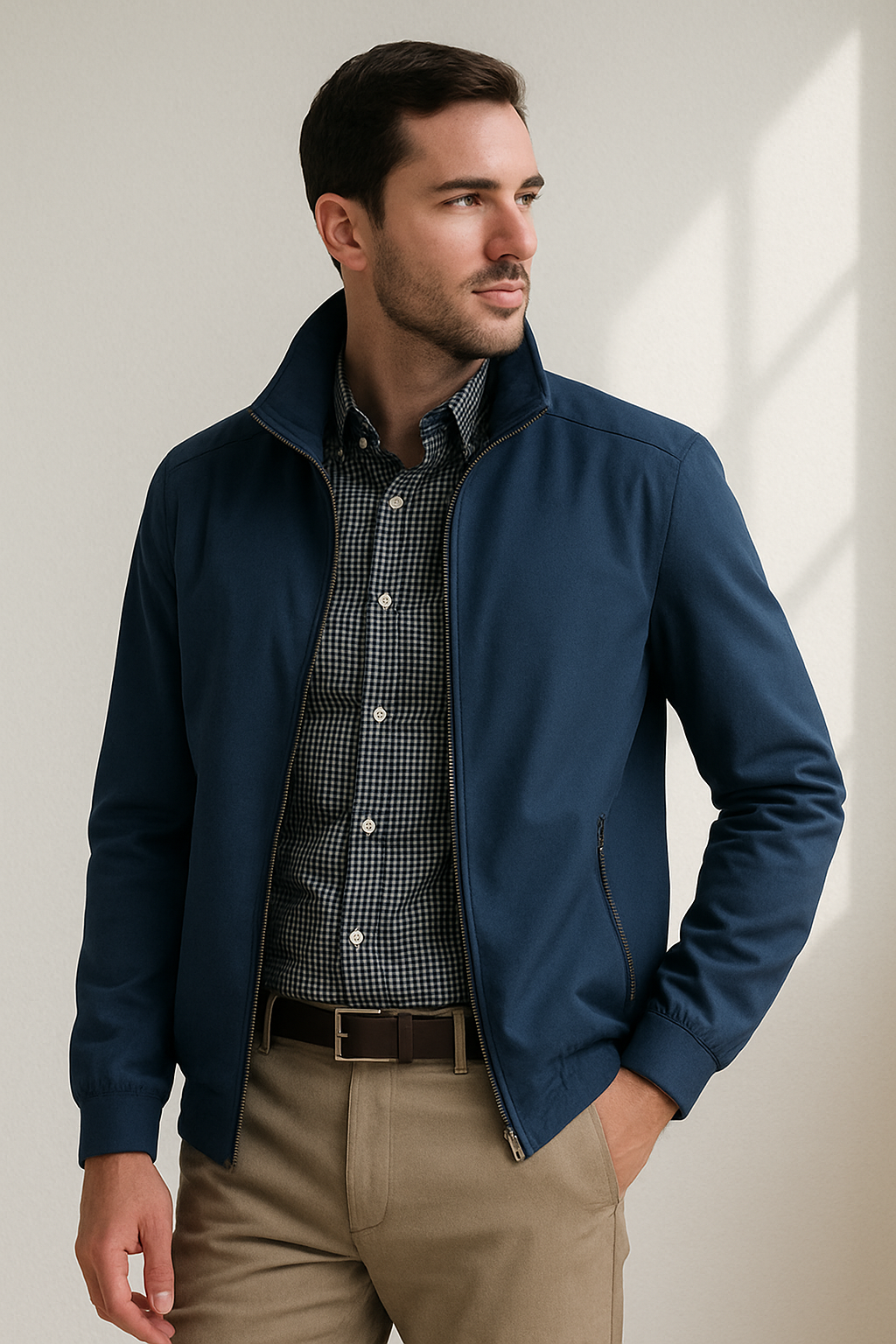Veste Homme Légère Col Montant Coupe Moderne