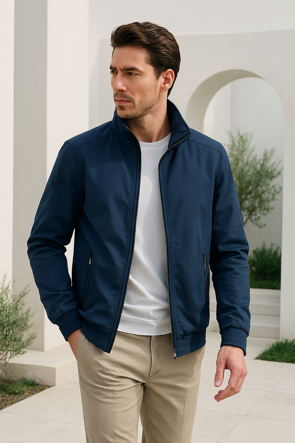 Veste Homme Légère Col Montant Coupe Moderne