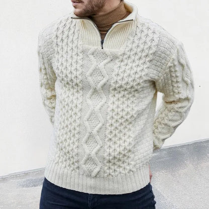 Pull Homme Tricoté Col Montant Zippé de Qualité