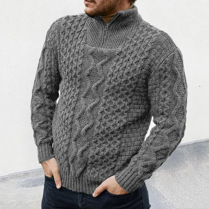 Pull Homme Tricoté Col Montant Zippé de Qualité