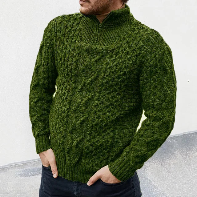 Pull Homme Tricoté Col Montant Zippé de Qualité