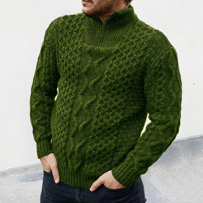 Pull Homme Tricoté Col Montant Zippé de Qualité