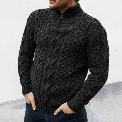 Pull Homme Tricoté Col Montant Zippé de Qualité