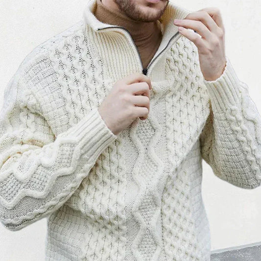 Pull Homme Tricoté Col Montant Zippé de Qualité - BerlinGlamour