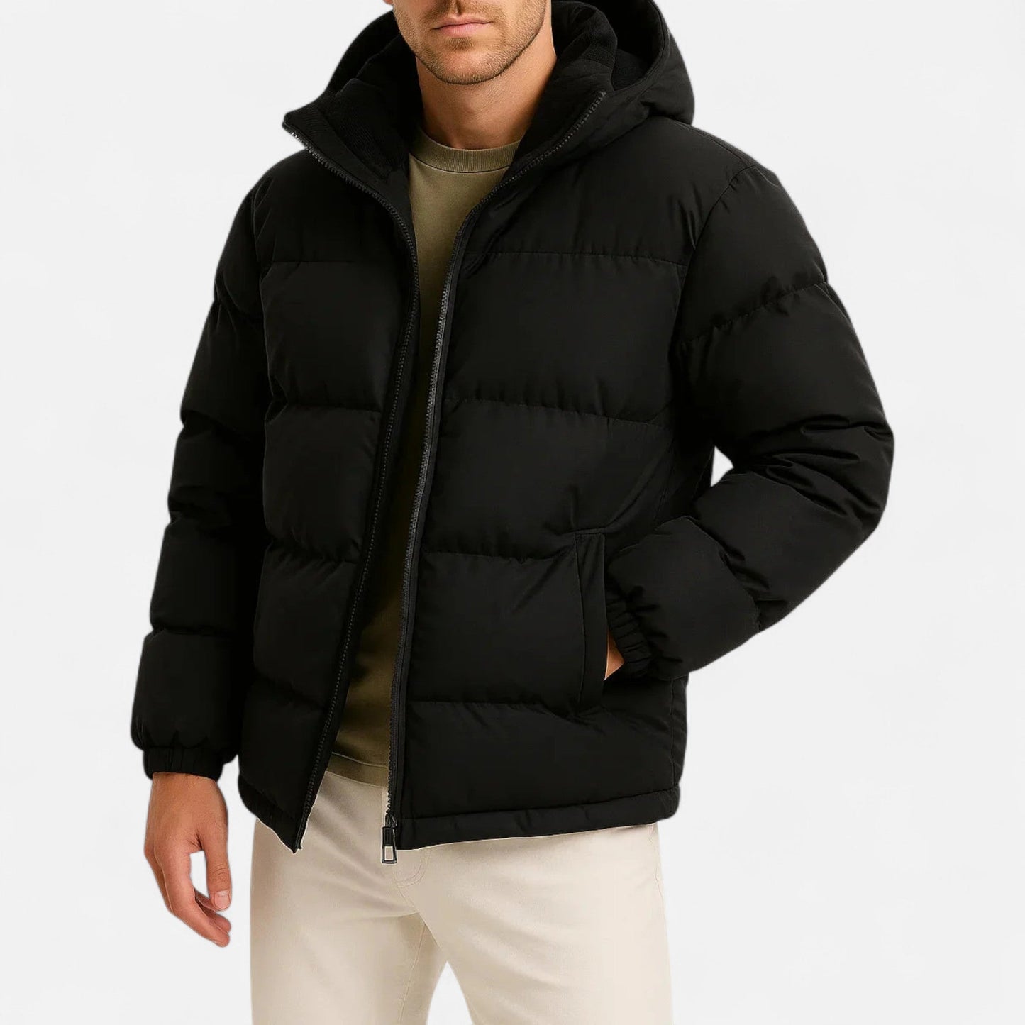 Veste polaire homme capuche sport noir matelassée - PanierRoyale