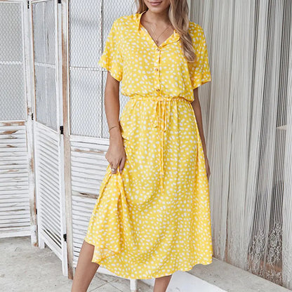 Robe Chemisier Femme Élégante à Pois pour Été