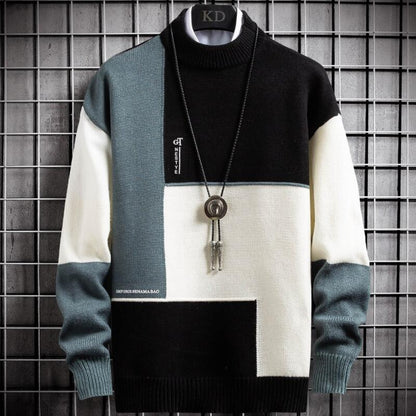 Pull Tricoté Patchwork Homme Confortable et Décontracté