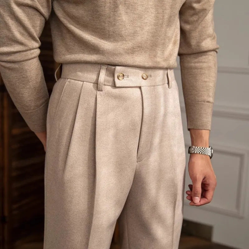 Pantalon Homme Haut de Gamme Taille Haute Droit