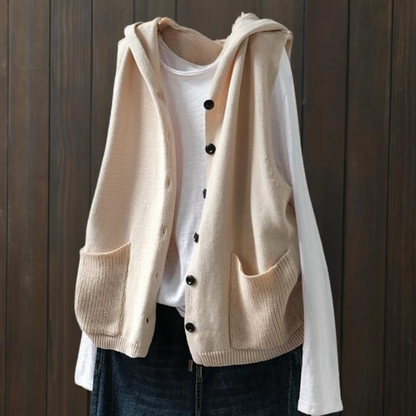 Gilet à Capuche Tricotée Femme Confortable et Polyvalent