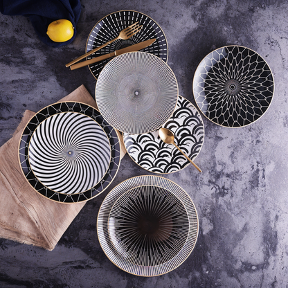 Assiettes Céramique Décor Géométrique Chic - PanierRoyale