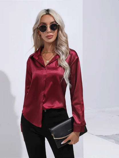 Blouse Femme Élégante en Soie – Chemisier Chic Brillant à Manches Longues