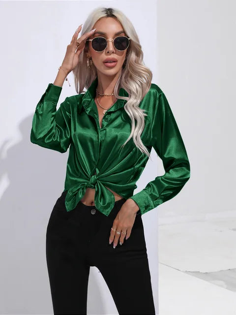 Blouse Femme Élégante en Soie – Chemisier Chic Brillant à Manches Longues