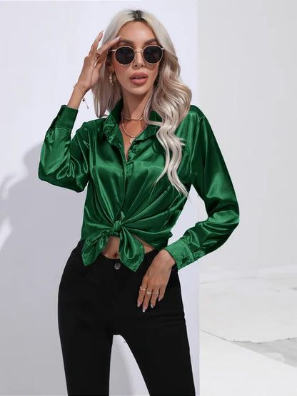 Blouse Femme Élégante en Soie – Chemisier Chic Brillant à Manches Longues