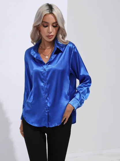 Blouse Femme Élégante en Soie – Chemisier Chic Brillant à Manches Longues - PanierRoyale