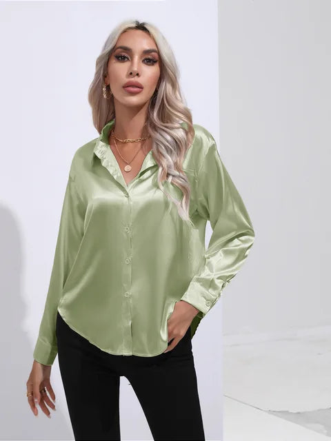 Blouse Femme Élégante en Soie – Chemisier Chic Brillant à Manches Longues