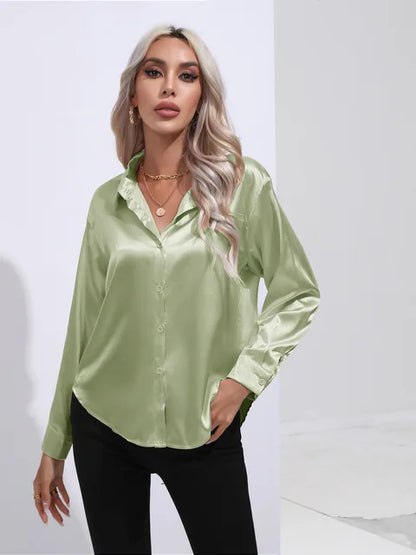 Blouse Femme Élégante en Soie – Chemisier Chic Brillant à Manches Longues