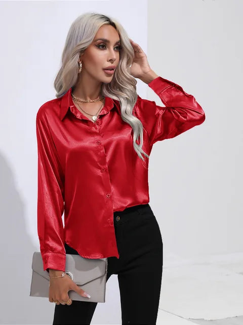 Blouse Femme Élégante en Soie – Chemisier Chic Brillant à Manches Longues