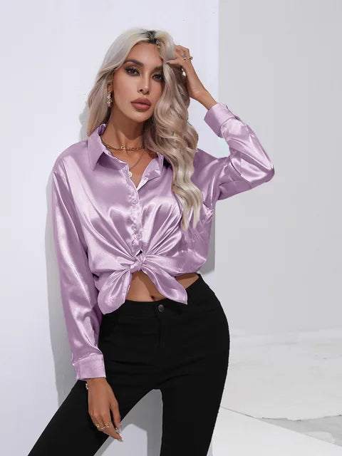 Blouse Femme Élégante en Soie – Chemisier Chic Brillant à Manches Longues