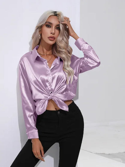 Blouse Femme Élégante en Soie – Chemisier Chic Brillant à Manches Longues
