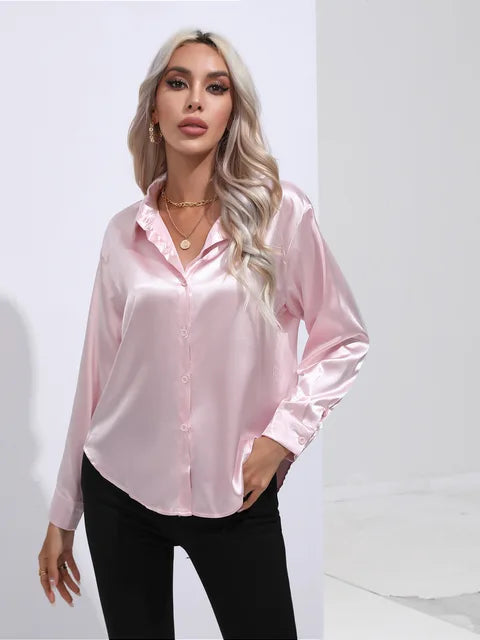 Blouse Femme Élégante en Soie – Chemisier Chic Brillant à Manches Longues