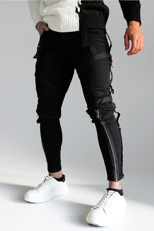 Jean Slim Homme Noir à Fermeture Éclair - BerlinGlamour