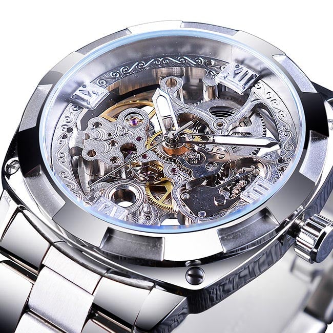 Montre Homme Élégante Verre Cristal Transparent
