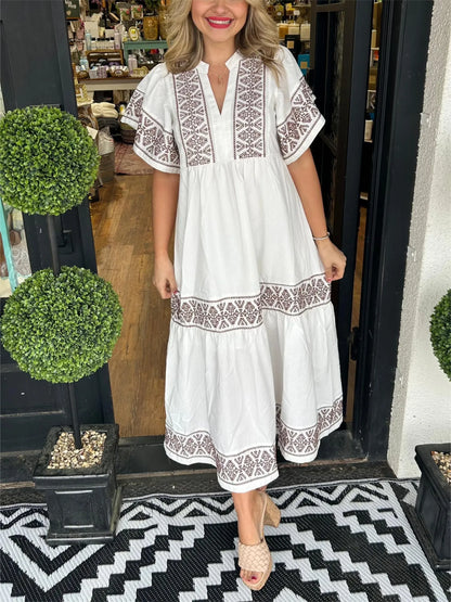 Robe Longue Femme Coupe Fluide Col en V Style Bohème