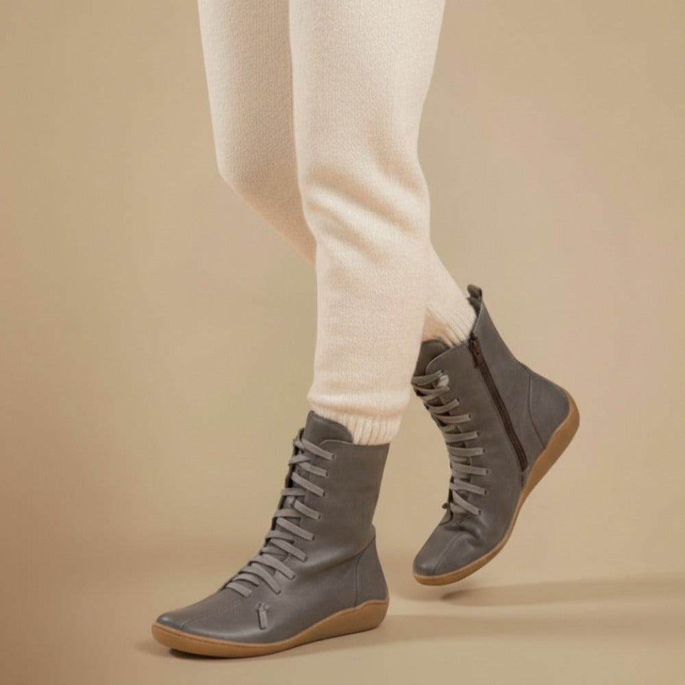 Bottes Femmes Mi-Mollet Élégantes Lacets Zippées