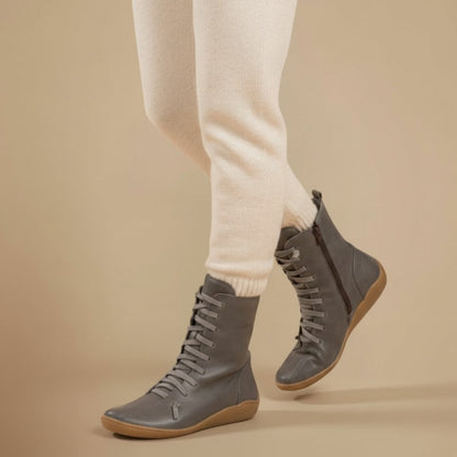 Bottes Femmes Mi-Mollet Élégantes Lacets Zippées