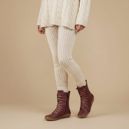 Bottes Femmes Mi-Mollet Élégantes Lacets Zippées