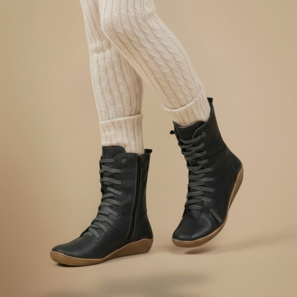 Bottes Femmes Mi-Mollet Élégantes Lacets Zippées