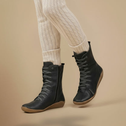Bottes Femmes Mi-Mollet Élégantes Lacets Zippées