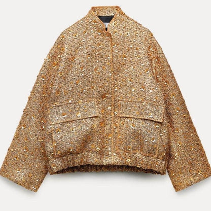 Blouson femme élégant manches longues broderies décoratives