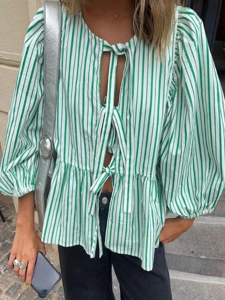 Blouse Femme Rayée Manches Longues Élégante - PanierRoyale
