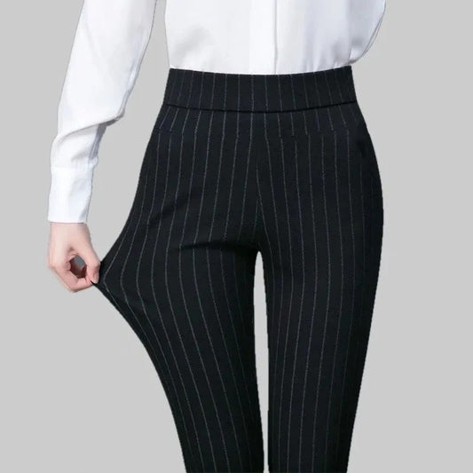 Pantalon femme rayé noir chic et élégant - PanierRoyale