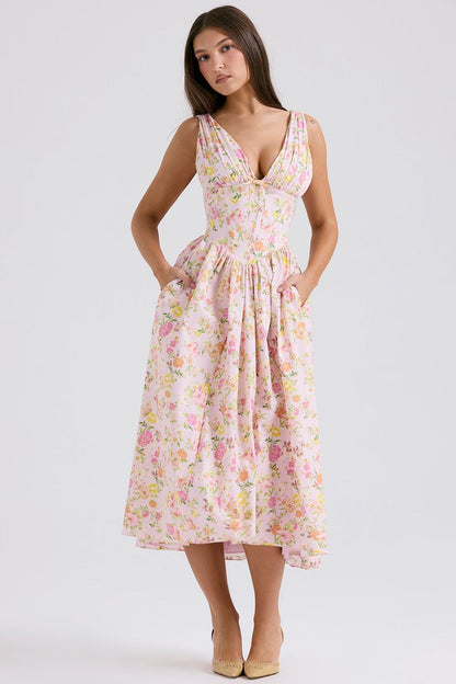 Robe Été Florale Femme - Robe Décontractée avec Poches