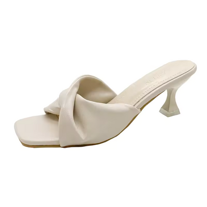 Sandales Talons Hauts en Cuir Beige Élégantes pour Femmes